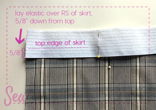 Lay elastic on top of skirt.