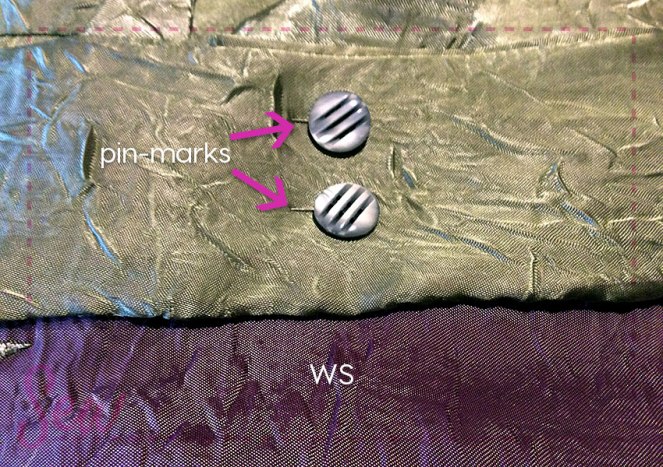 Sew buttons to WS of waistband at pin-marks.